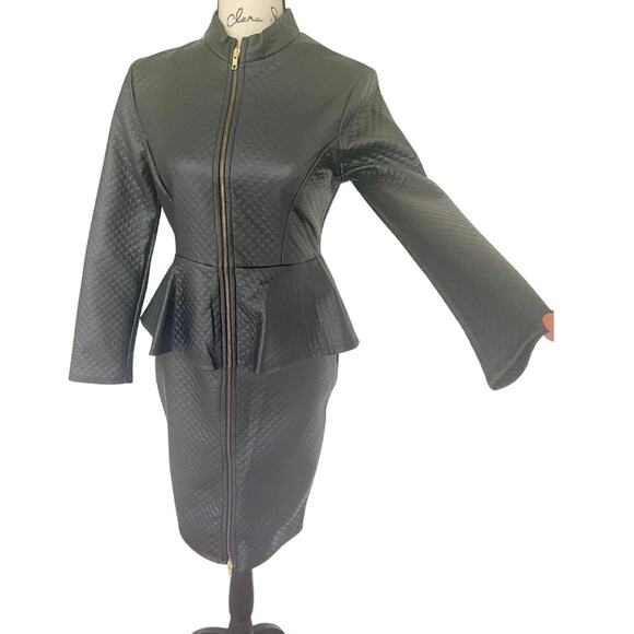 PINKLICIOUS DIAMOND QUILTED FAUX LEATHER DRESS BODYCON PEPLUM SZ S GOTH CORE - Picture 13 of 15